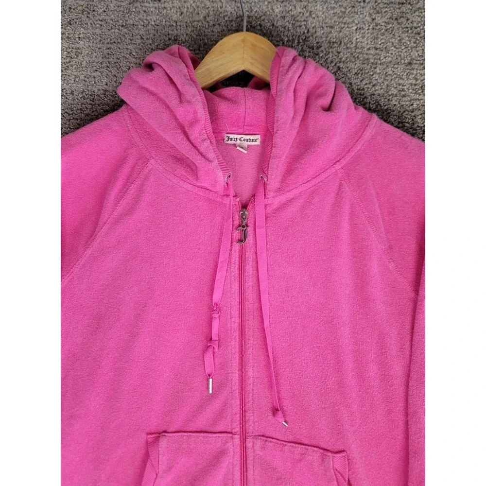Juicy Couture XL Bright Pink Velour Zip Hoodie Jacket Y2K‎ Rhinestone Bling